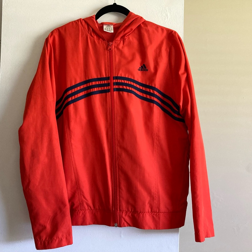 Adidas Hooded Track Jacket L Zipper Up Orange Vintage Y2K Women`s